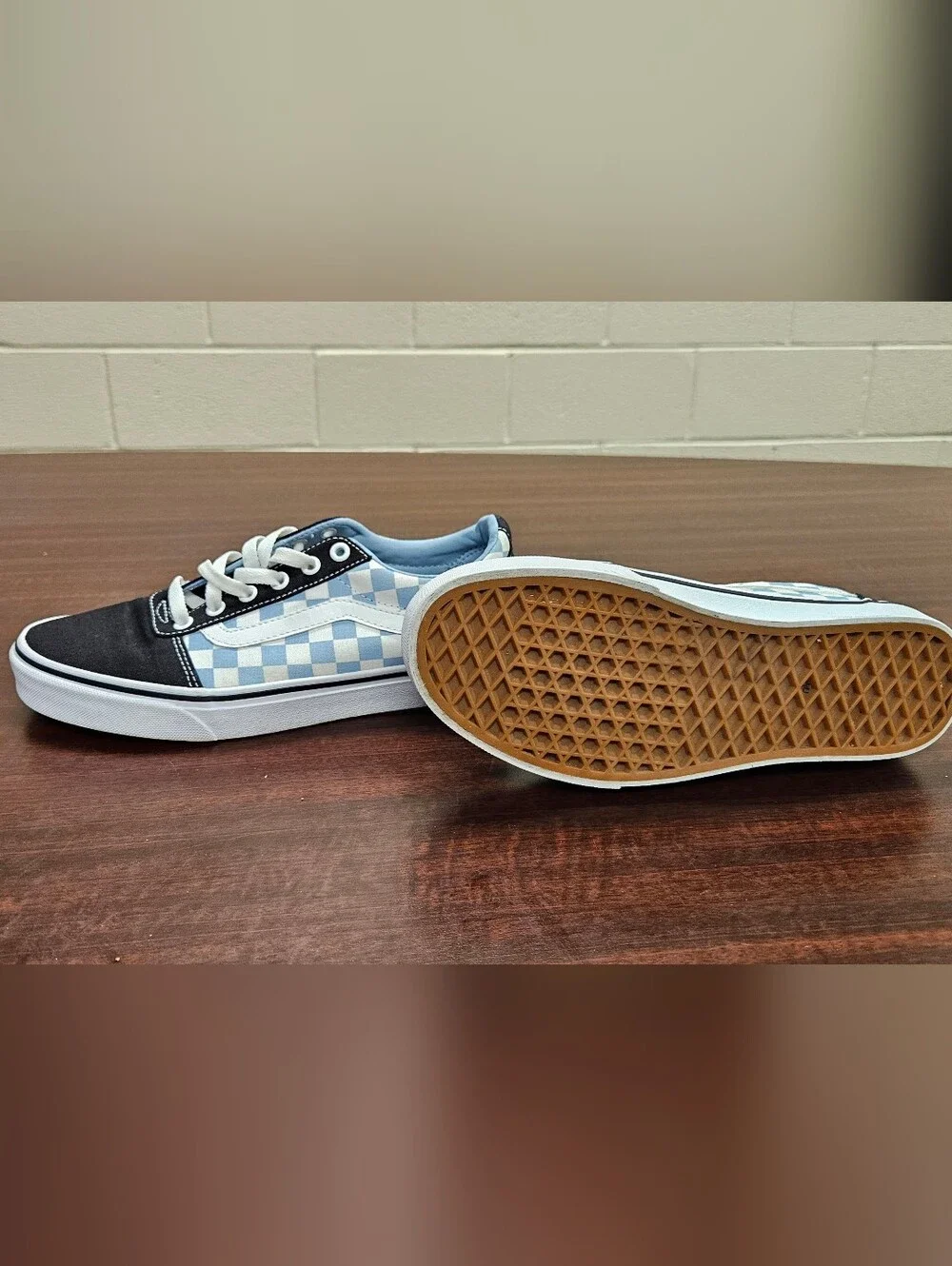 Vans Checkerboard Low-Top Sneakers in Black and Light Blue